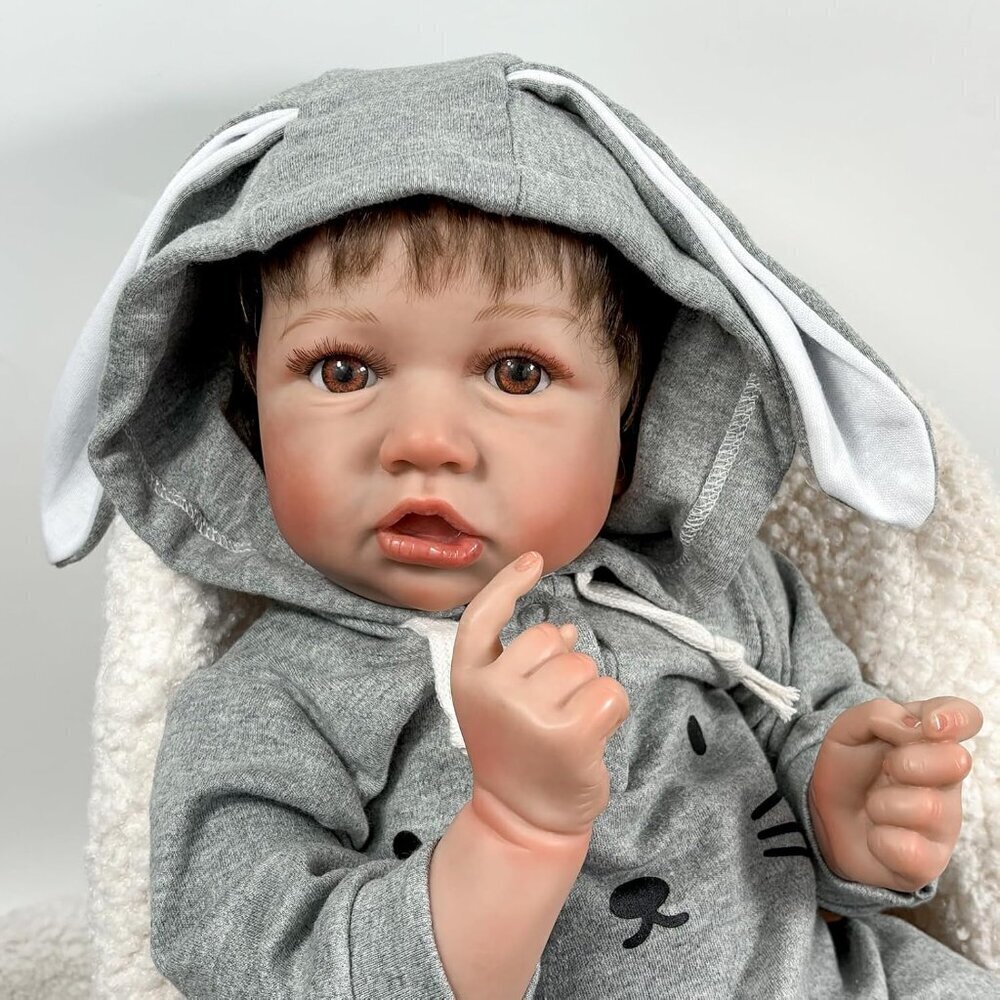 🆕22inch Soft Cloth Body Newborn Baby Poseable Limbs Boy with Bunny Jumpsuit